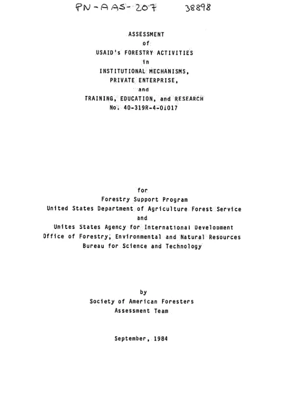 Assessment of USAID's forestry activities in institutional mechanisms, private enterprise, and training, education, and research