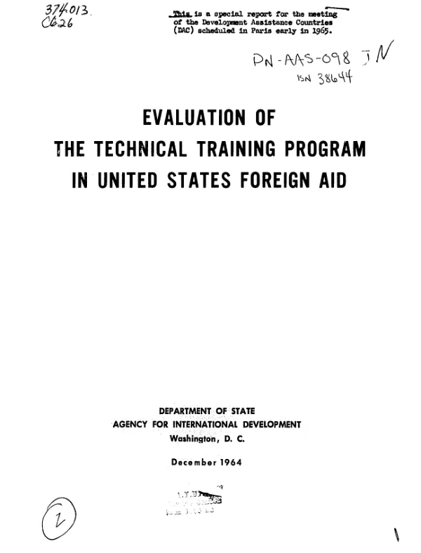 Evaluation of the technical training program in the United States foreign aid