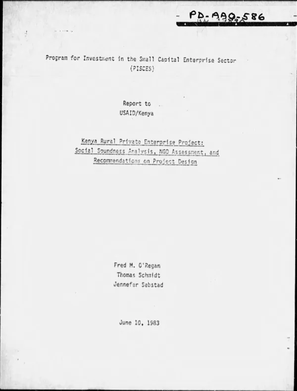 Kenya rural private enterprise project : social soundness analysis, NGO assessment, and recommendations on project design