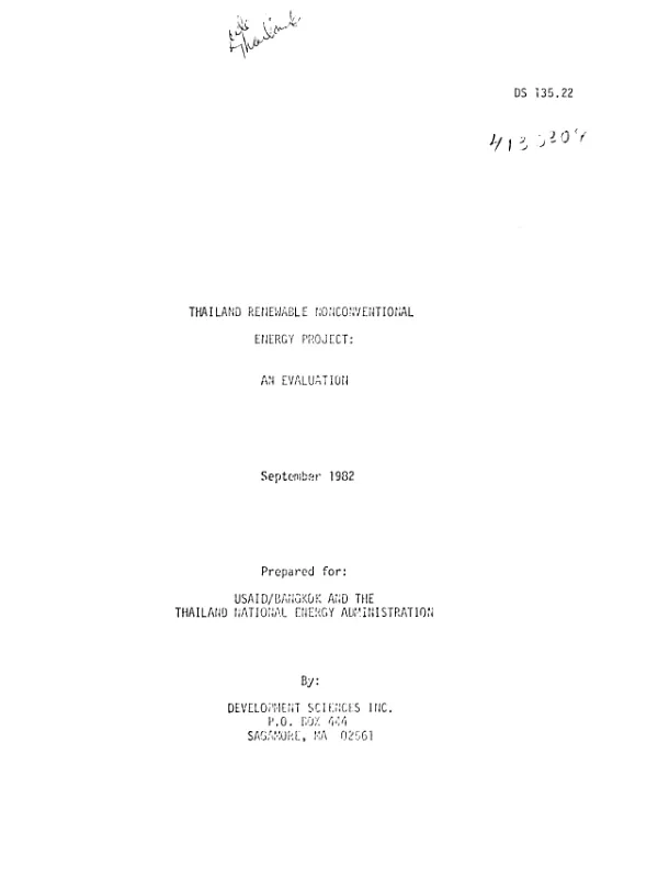 Thailand renewable nonconventional energy project : an evaluation