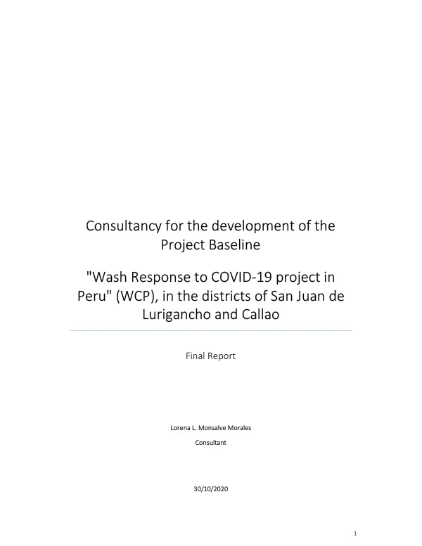 Consultancy for the development of the project baseline : WASH response to COVID-19 project in Peru (WCP), in the districts of San Juan de Lurigancho and Callao : final report