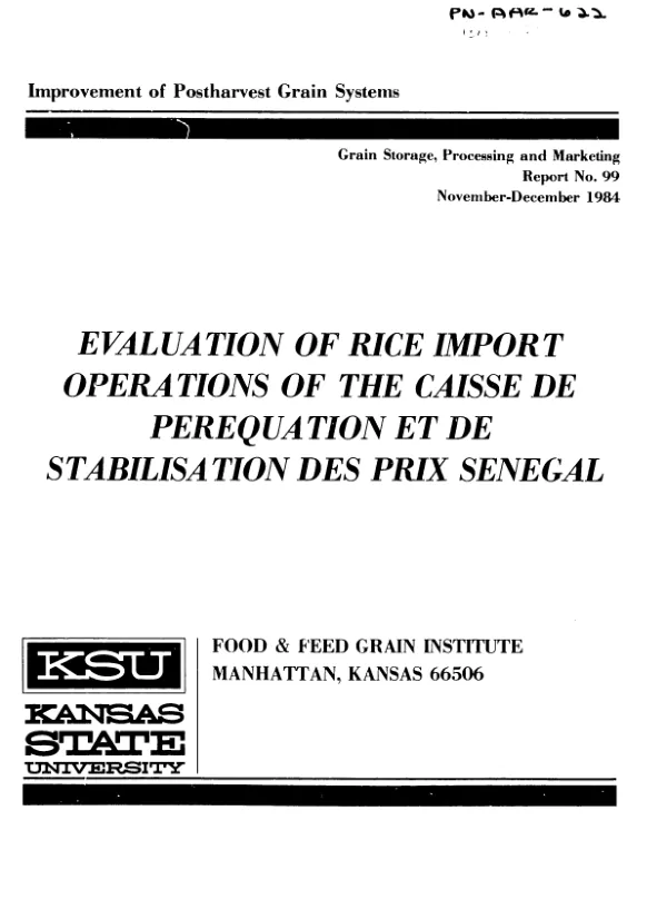 Evaluation of rice import operations of the Caisse de Perequation et de Stabilisation des Prix Senegal