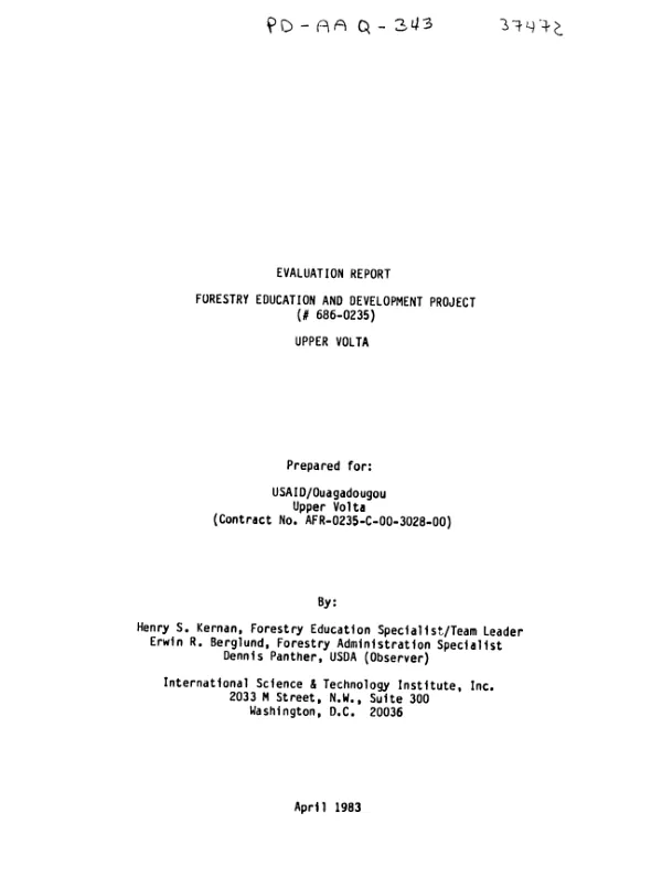 Evaluation report : forestry education and development project, (686-0235), Upper Volta