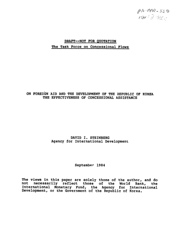 On foreign aid and the development of the Republic of Korea : the effectiveness of concessional assistance