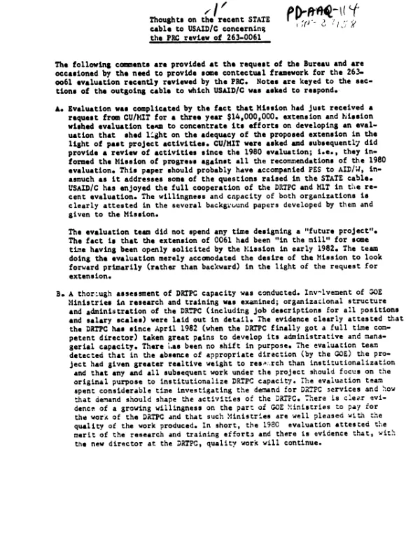 Thoughts on the recent state cable to USAID/C concerning the PRC review of 263-0061