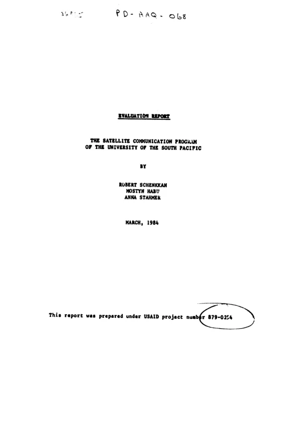 Evaluation report : the satellite communication program of the University of the South Pacific