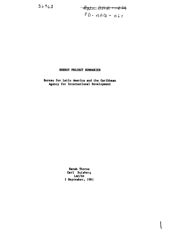 Energy project summaries