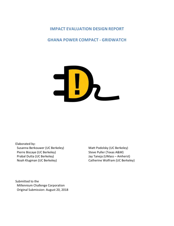 Impact evaluation design report : Ghana power compact : GridWatch