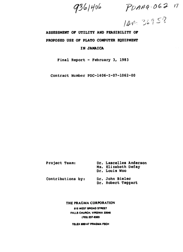 Assessment of utility and feasibility of proposed use of Plato computer equipment in Jamaica