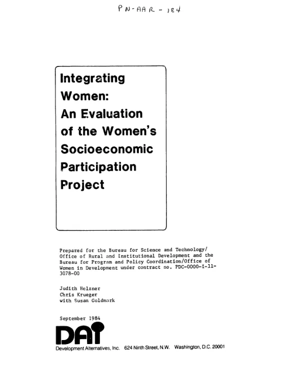 Integrating women : an evaluation of the women's socioeconomic participation project