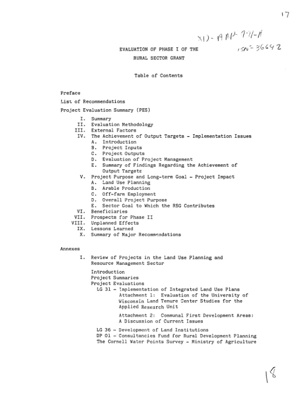 Evaluation of phase I of the rural sector grant