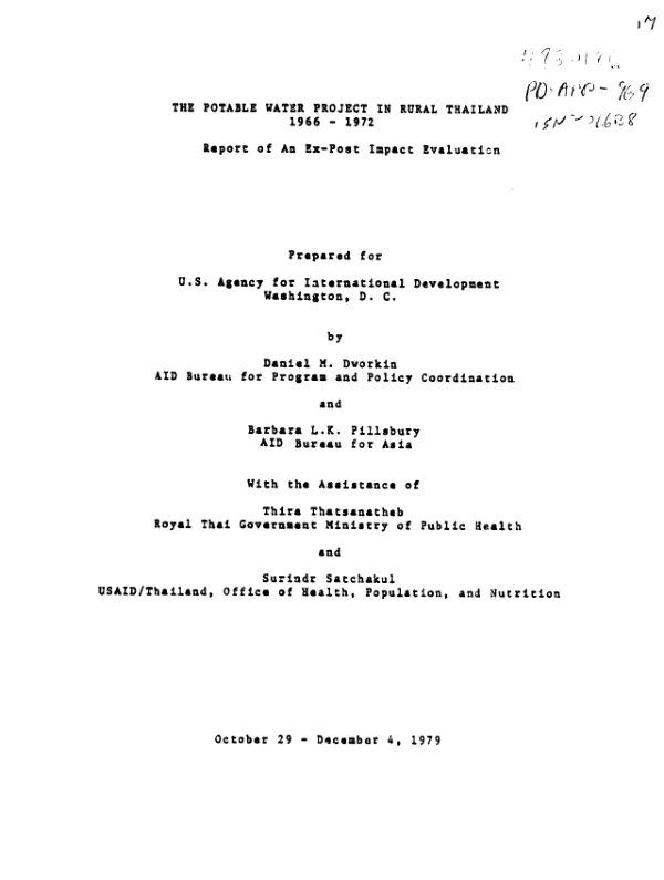 Potable water project in rural Thailand, 1966-1972 : report of an ex-post impact evaluation