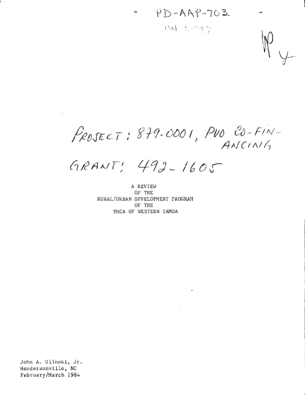 Review of the rural/urban development program of the YMCA of Western Samoa