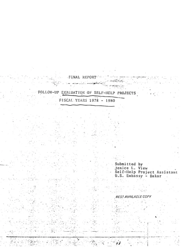 Final report : follow-up evaluation of self-help projects, fiscal years 1978-1980