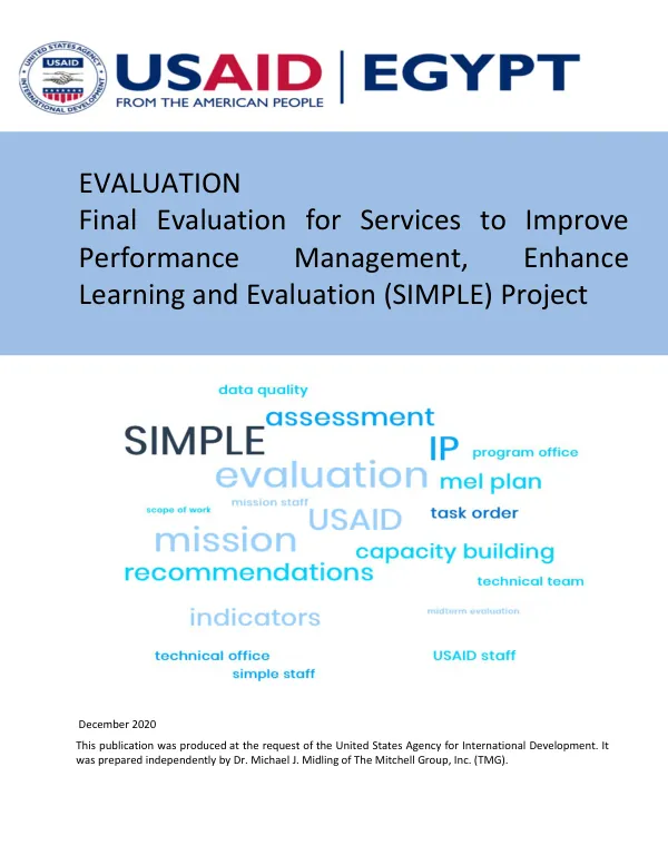 Evaluation : final evaluation for services to improve performance management, enhance learning and evaluation (SIMPLE) project