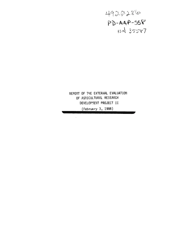 Report of the external evaluation of agricultural research development project II