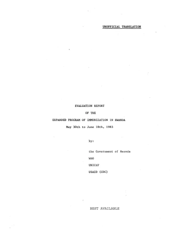 Evaluation report of the expanded program of immunization in Rwanda : May 30th to June 18th, 1983