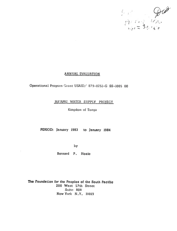 Annual evaluation : operational program grant USAID 879-0251-G-SS-1005-00; Ha'apai water supply project, Kingdom of Tonga