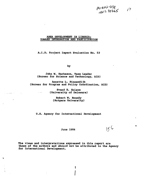 Area development in Liberia : toward integration and participation
