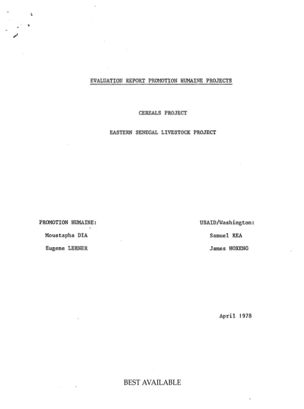 Evaluation report promotion humaine projects : cereals project, Eastern Senegal livestock project