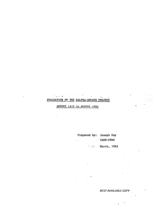 Evaluation of the DALPRA - ANCASH project, August 1979 to August 1982