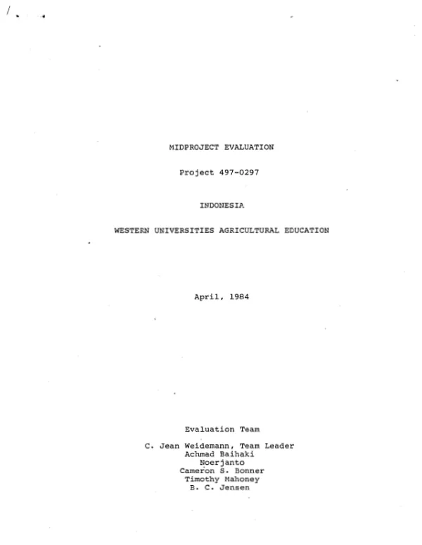 Midproject evaluation, project 497-0297 : Indonesia, western universities agricultural education