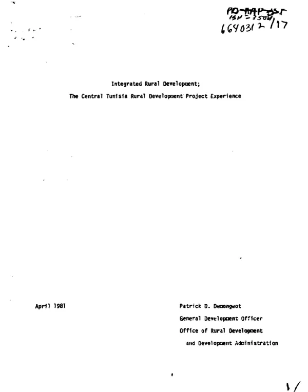 Integrated rural development; the Central Tunisia rural development project experience
