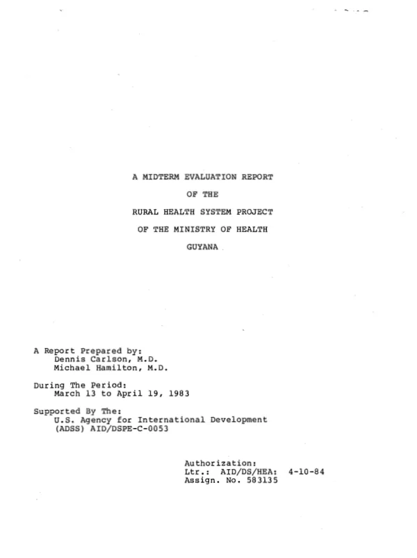 Midterm evaluation report of the rural health system project of the Ministry of Health, Guyana