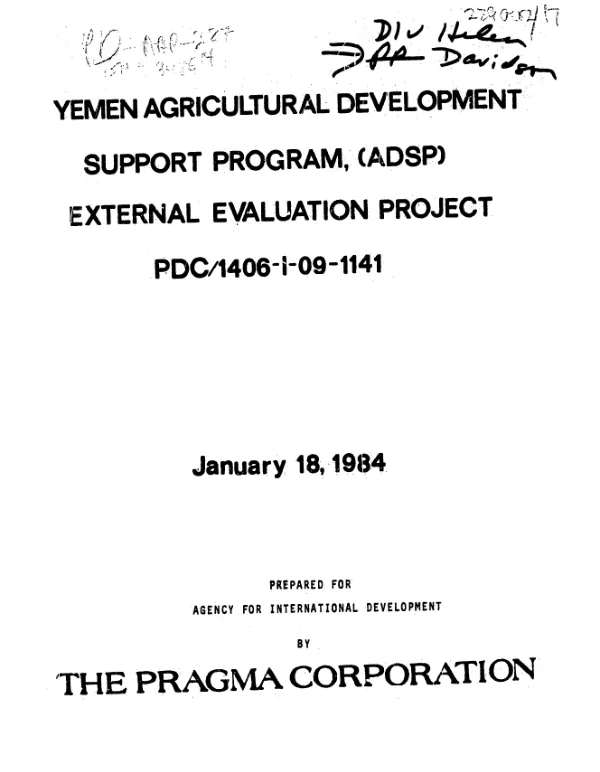 Yemen agricultural development support program, (ADSP) external evaluation project
