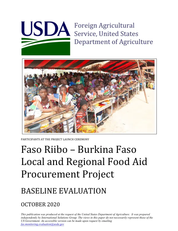 [FY 2019 USDA] Faso riibo – Burkina Faso local and regional food aid procurement project : baseline evaluation