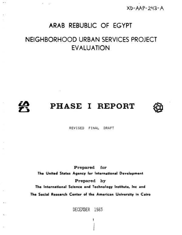 Arab Republic of Egypt neighborhood urban services project evaluation : phase I report, revised final draft