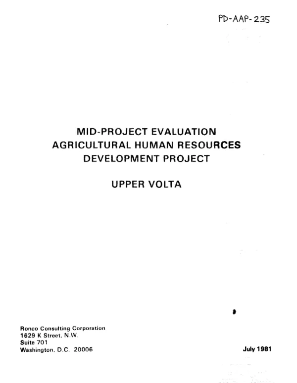 Mid-project evaluation : agricultural human resources development project, Upper Volta