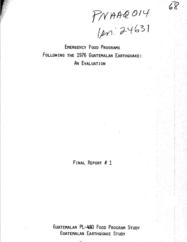 Emergency food programs following the 1976 Guatemalan earthquake : an evaluation, final report no. 1
