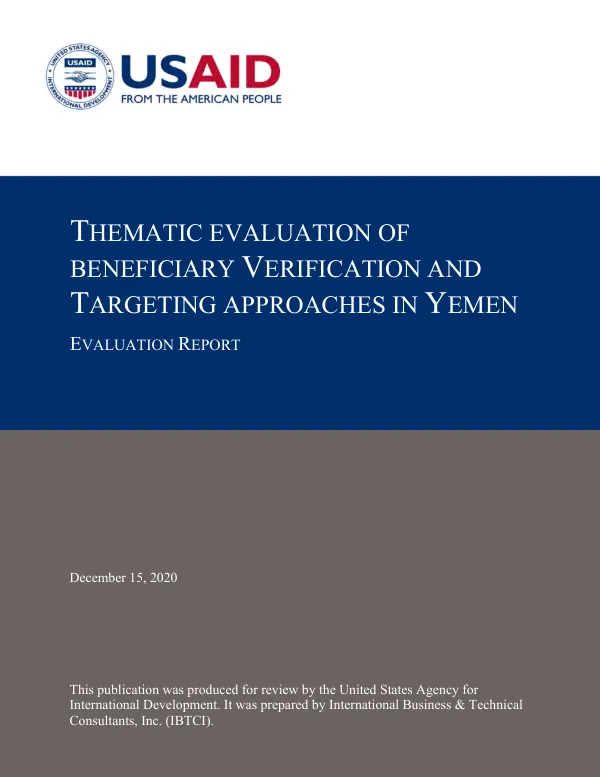 Thematic evaluation of beneficiary verification and targeting approaches in Yemen : evaluation report