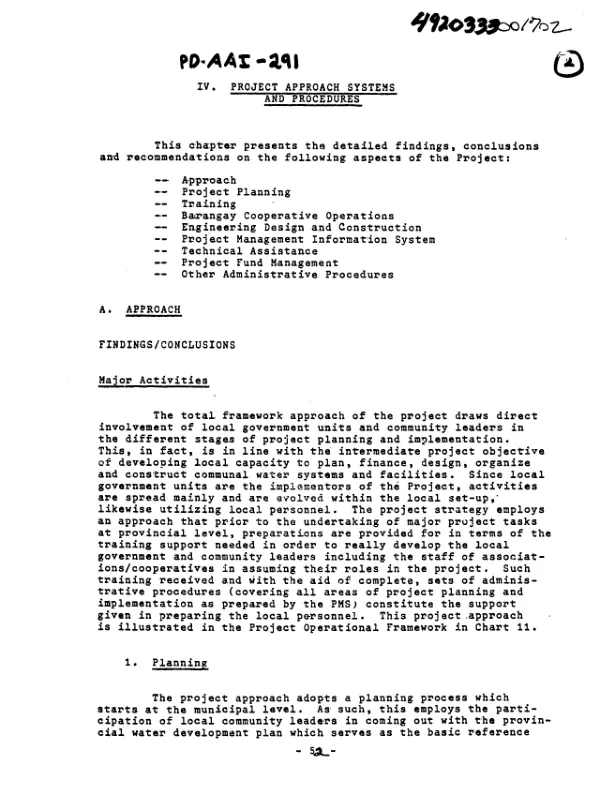 Evaluation study : Barangay water project. Volume II