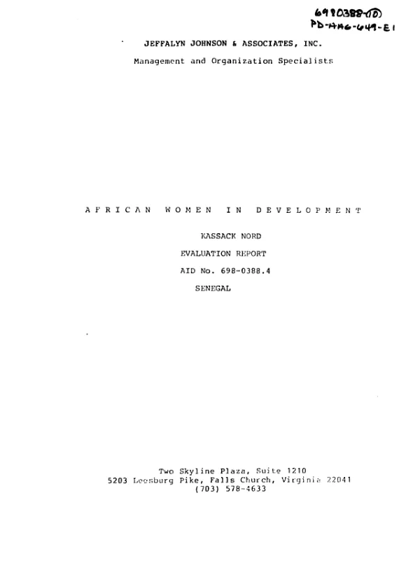 AFRICAN WOMEN IN DEVELOPMENT : KASSACK NORD EVALUATION REPORT