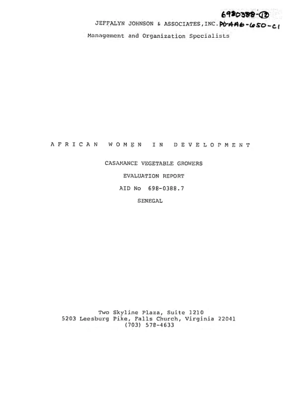AFRICAN WOMEN IN DEVELOPMENT : CASAMANCE VEGETABLE GROWERS EVALUATION REPORT