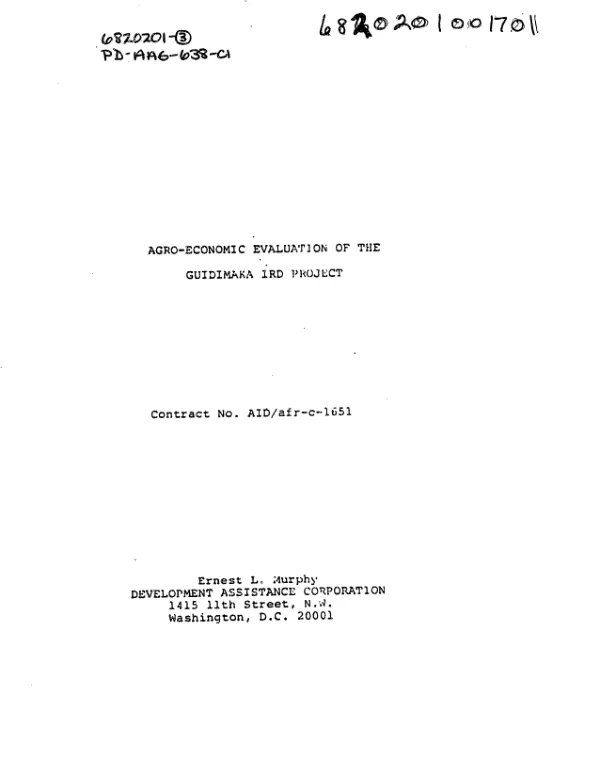 AGRO-ECONOMIC EVALUATION OF THE GUIDIMAKA IRD PROJECT