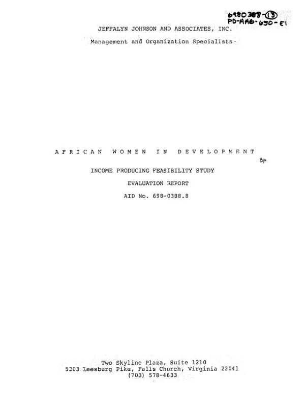 AFRICAN WOMEN IN DEVELOPMENT : INCOME PRODUCING FEASIBILITY STUDY