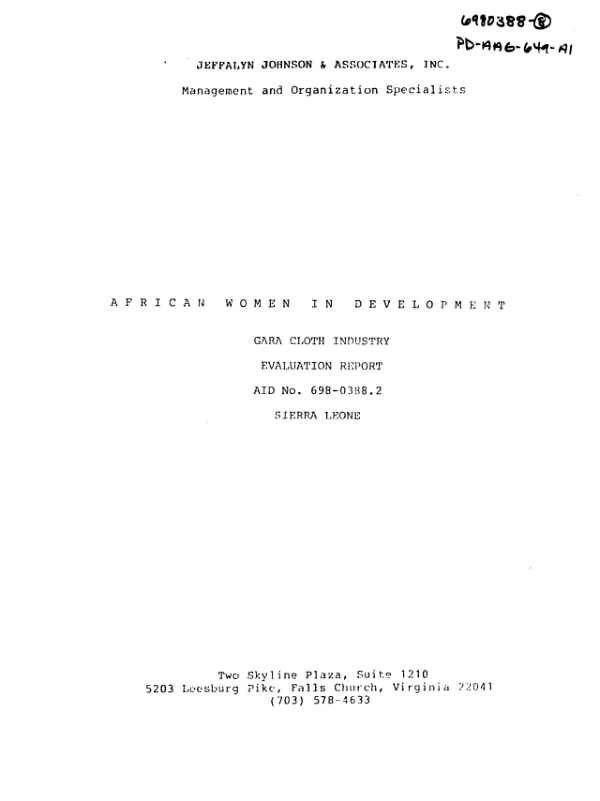 AFRICAN WOMEN IN DEVELOPMENT : GARA CLOTH INDUSTRY EVALUATION REPORT