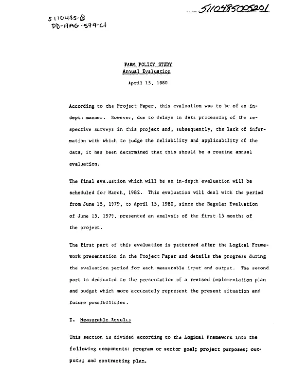 FARM POLICY STUDY -- ANNUAL EVALUATION