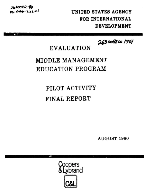 EVALUATION OF THE MIDDLE MANAGEMENT EDUCATION PROGRAM (MMEP) PILOT ACTIVITY (FINAL REPORT)