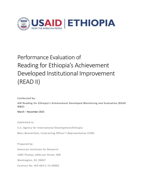 Performance evaluation of reading for Ethiopia’s achievement developed institutional improvement (READ II)