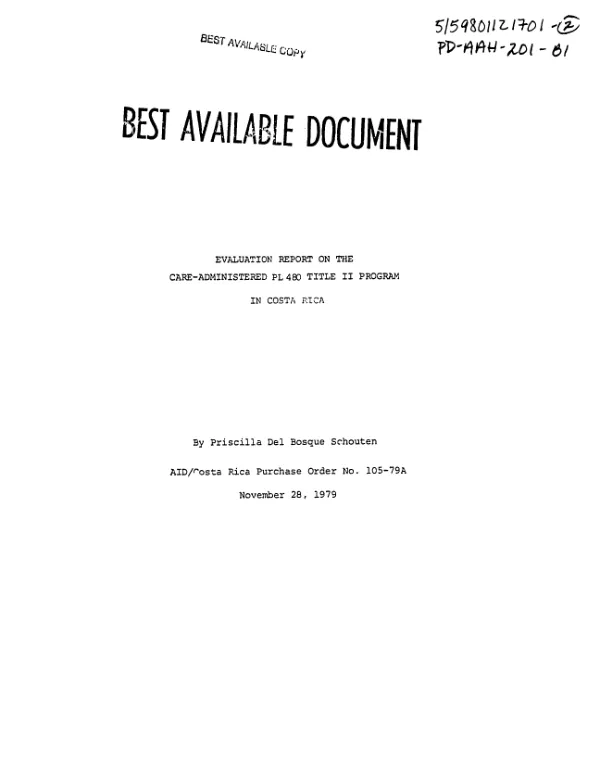 PL-480 TITLE II PROGRAM SPECIAL EVALUATION