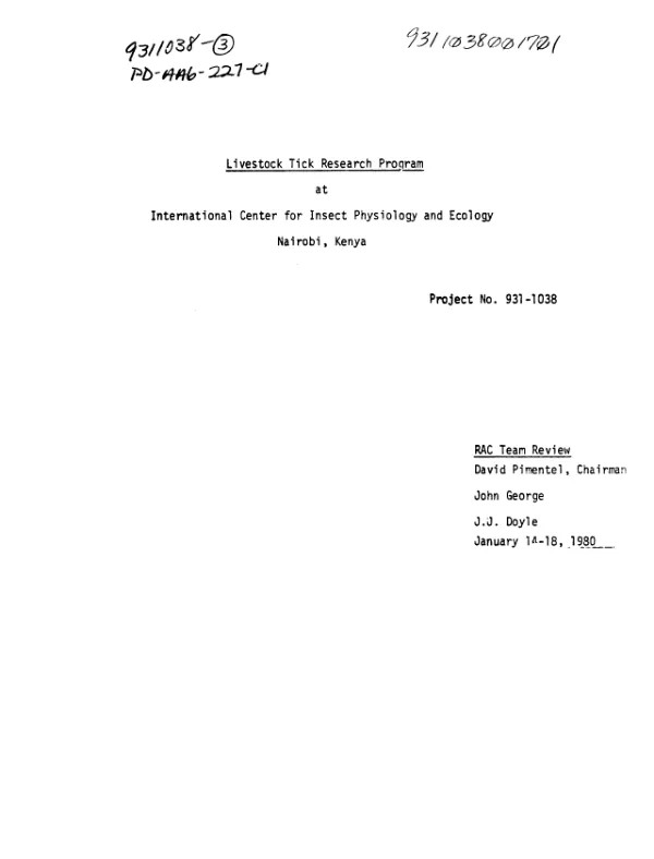 LIVESTOCK TICK RESEARCH PROGRAM, RAC TEAM REVIEW, 1/14/80 TO 1/18/80
