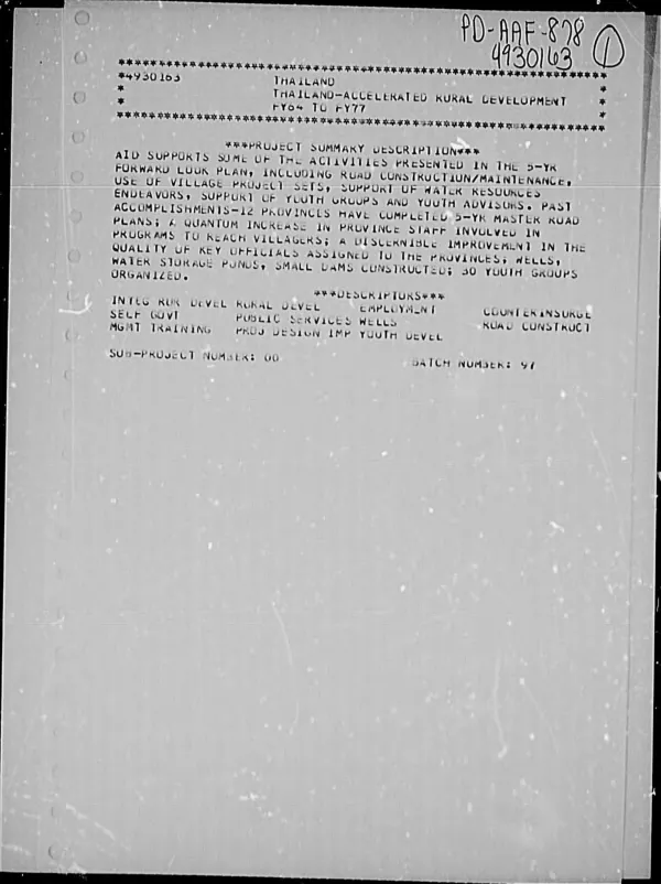 VINNELL CORPORATION CONTRACT AID-493-37 ACCELERATED RURAL DEVELOPMENT PROGRAM