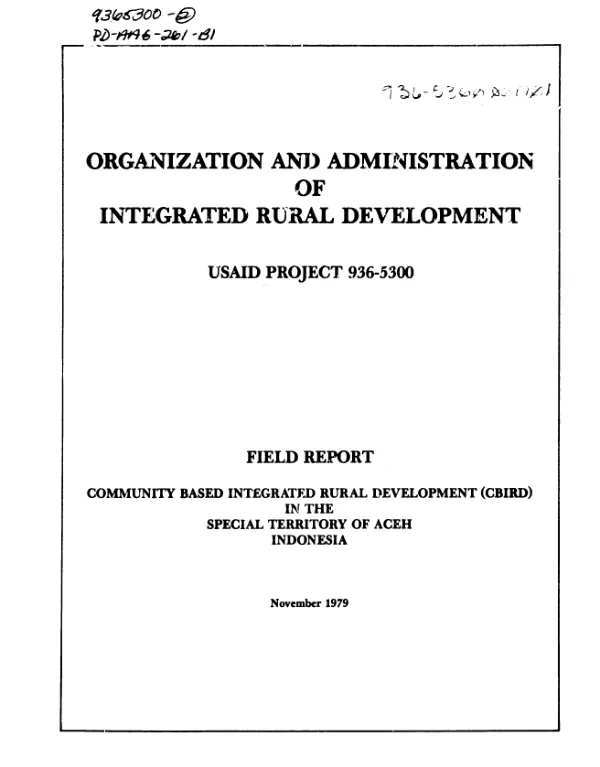 ORGANIZATION AND ADMINISTRATION OF INTEGRATED RURAL DEVELOPMENT