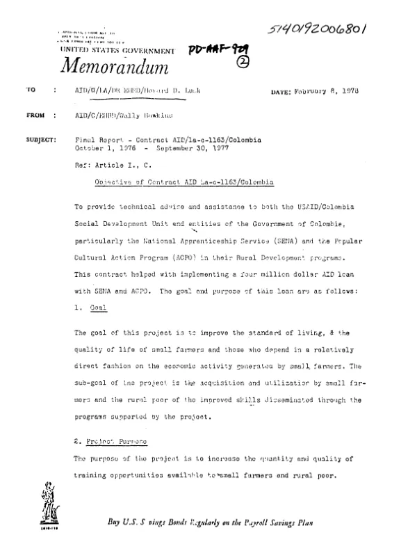 FINAL REPORT - CONTRACT AID/LAC-1163/Colombia