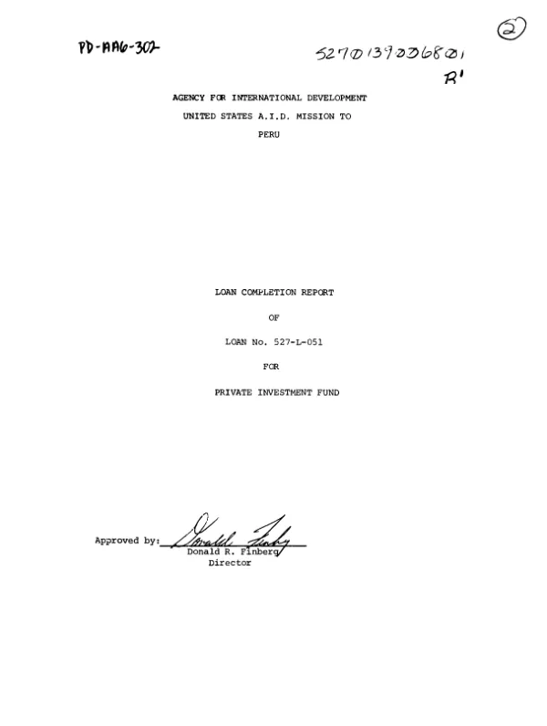PRIVATE INVESTMENT FUND (LOAN COMPLETION REPORT)
