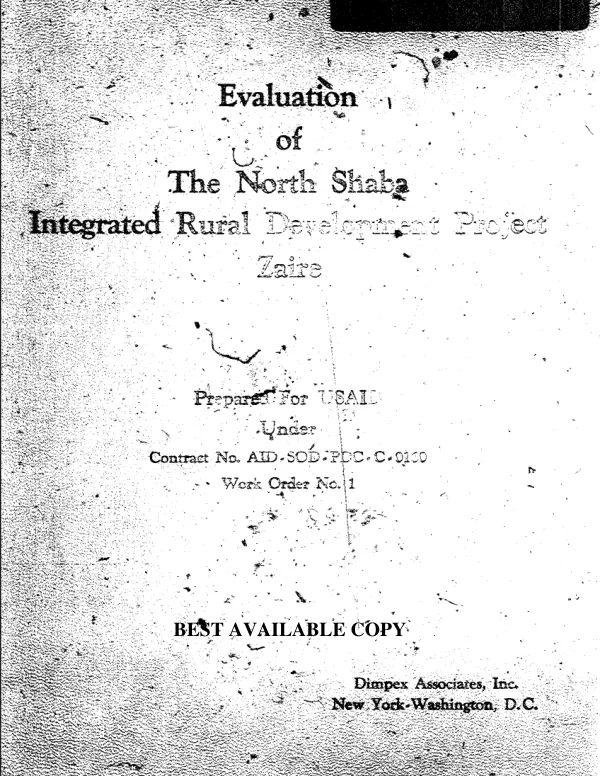 EVALUATION OF THE NORTH SHABA INTEGRATED RURAL DEVELOPMENT PROJECT
